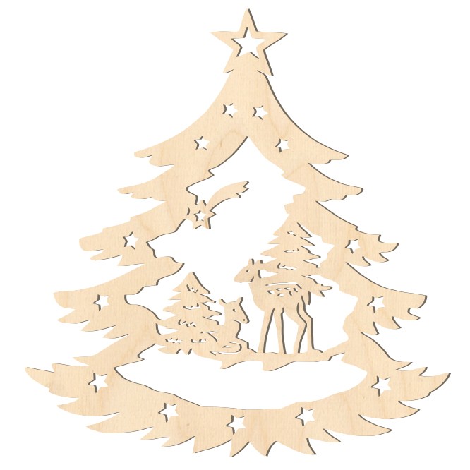 Fa karácsonyfadísz – Fenyőfa őzikékkel 5db