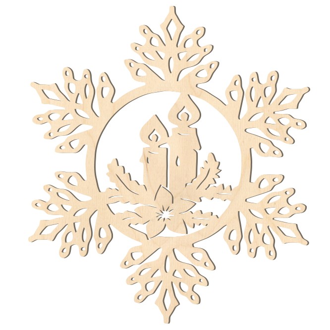Fa karácsonyfadísz – Hópehely gyertyával 5db