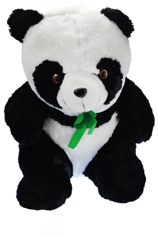 Plüss panda, ülő, szájában bambusszal, 55 cm
